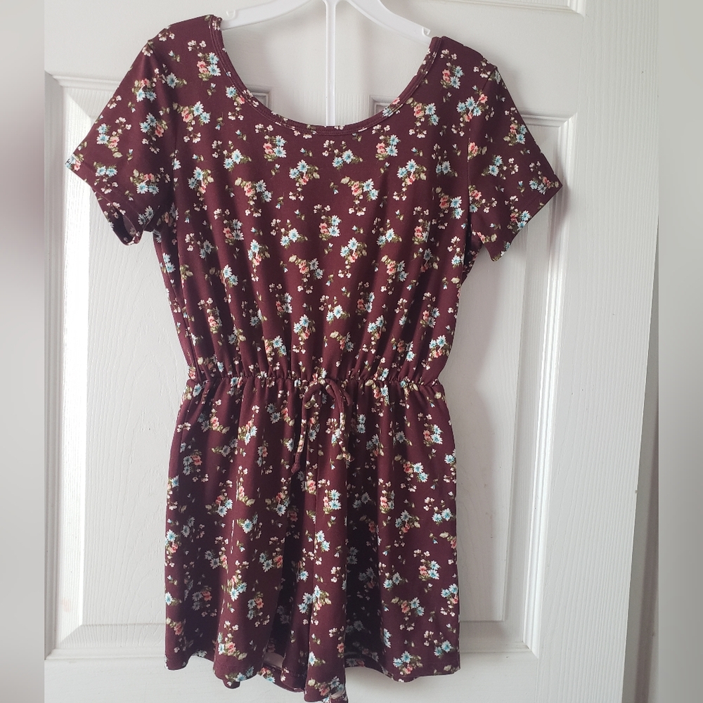 6X Brown Floral Shorts Romper